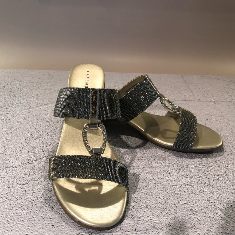 Slide on Silver Black Karen Scott evening slide sandals
